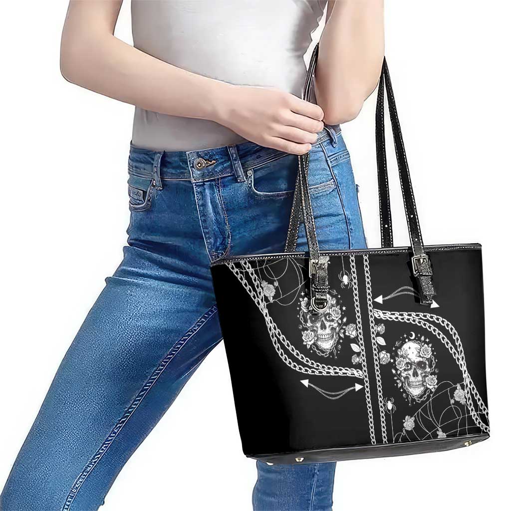 Western Gothic Yoke Leather Tote Bag Skull Rose With Spider - Wonder Print Shop