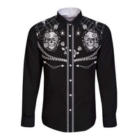Western Gothic Yoke Long Sleeve Button Shirt Skull Rose With Spider - Wonder Print Shop
