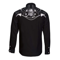 Western Gothic Yoke Long Sleeve Button Shirt Skull Rose With Spider - Wonder Print Shop