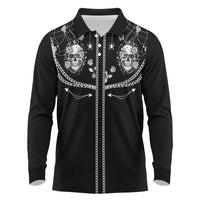 Western Gothic Yoke Long Sleeve Polo Shirt Skull Rose With Spider - Wonder Print Shop