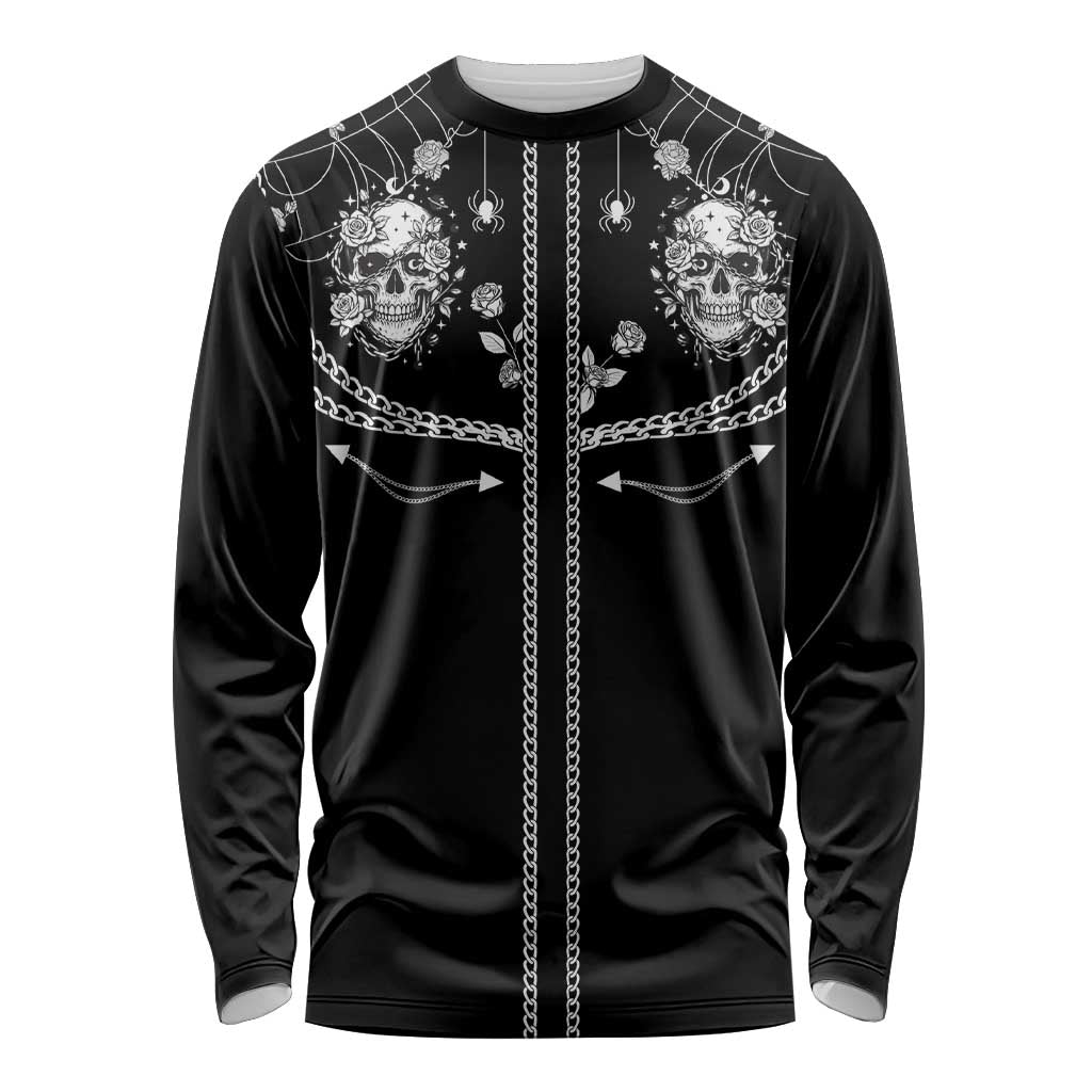 Western Gothic Yoke Long Sleeve Shirt Skull Rose With Spider - Wonder Print Shop