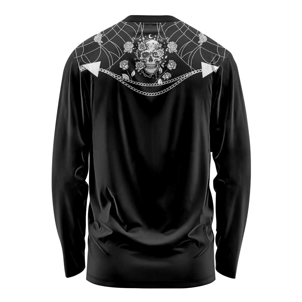 Western Gothic Yoke Long Sleeve Shirt Skull Rose With Spider - Wonder Print Shop