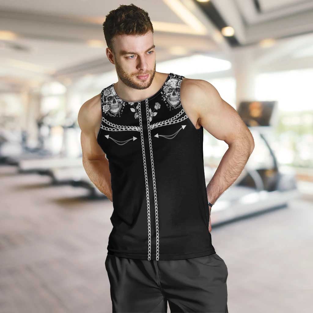 Western Gothic Yoke Men Tank Top Skull Rose With Spider - Wonder Print Shop