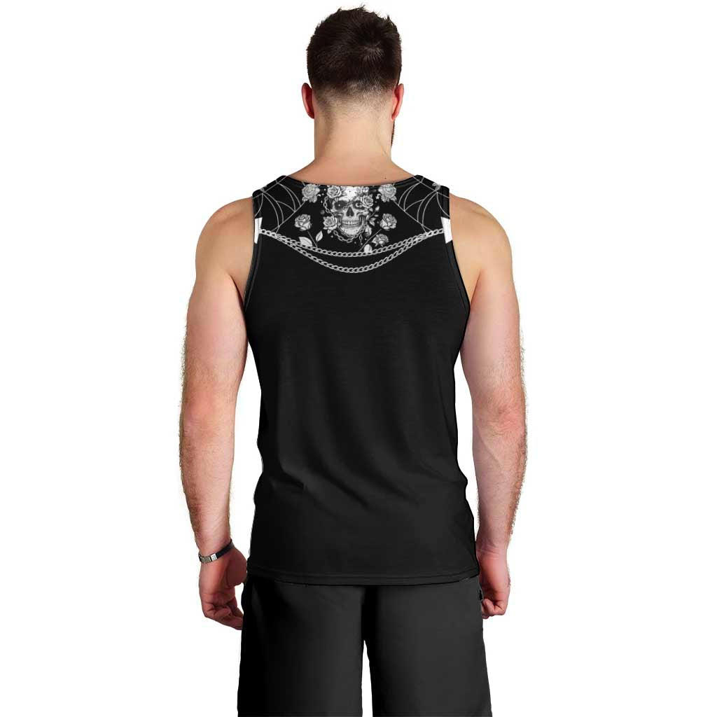 Western Gothic Yoke Men Tank Top Skull Rose With Spider - Wonder Print Shop