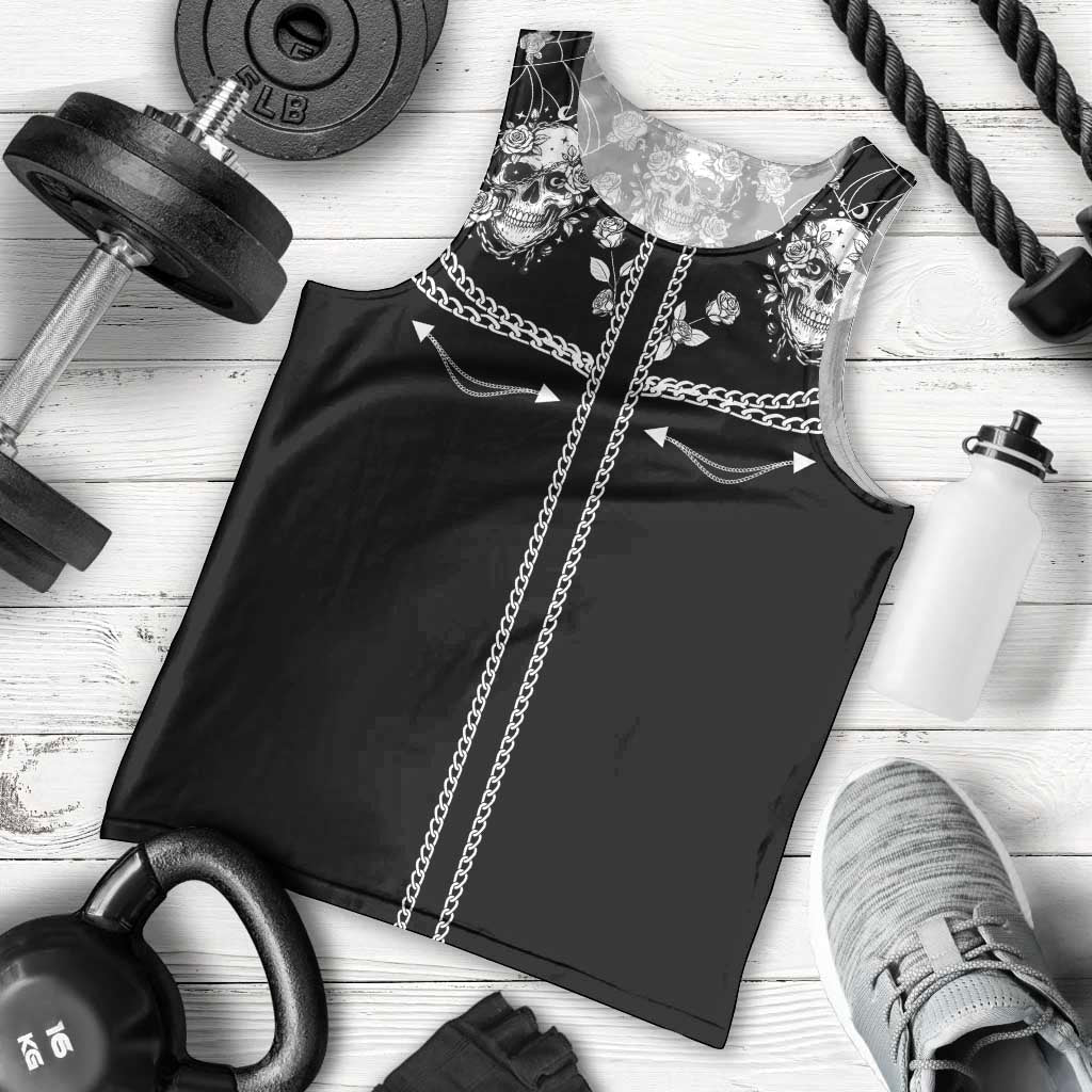 Western Gothic Yoke Men Tank Top Skull Rose With Spider - Wonder Print Shop