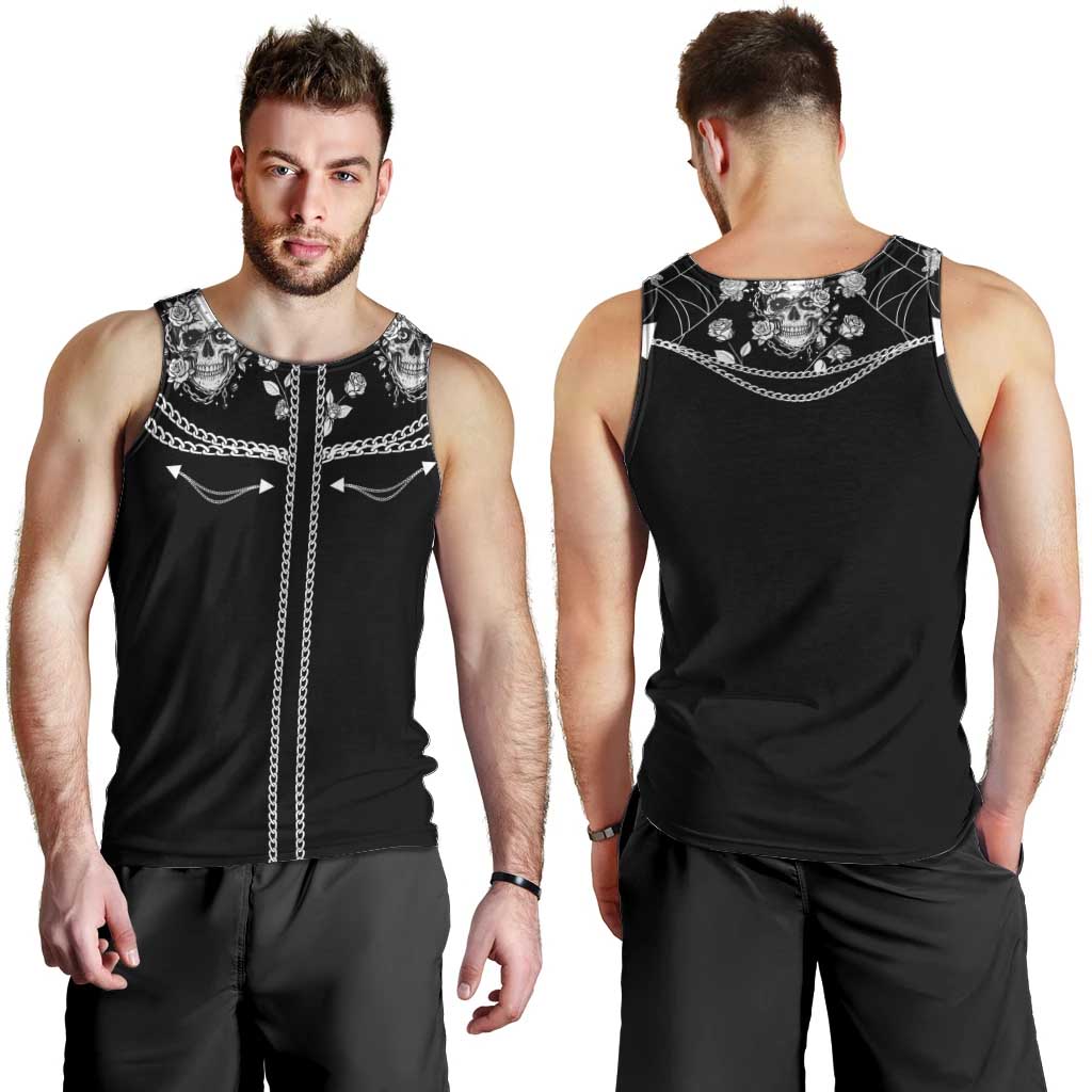 Western Gothic Yoke Men Tank Top Skull Rose With Spider - Wonder Print Shop