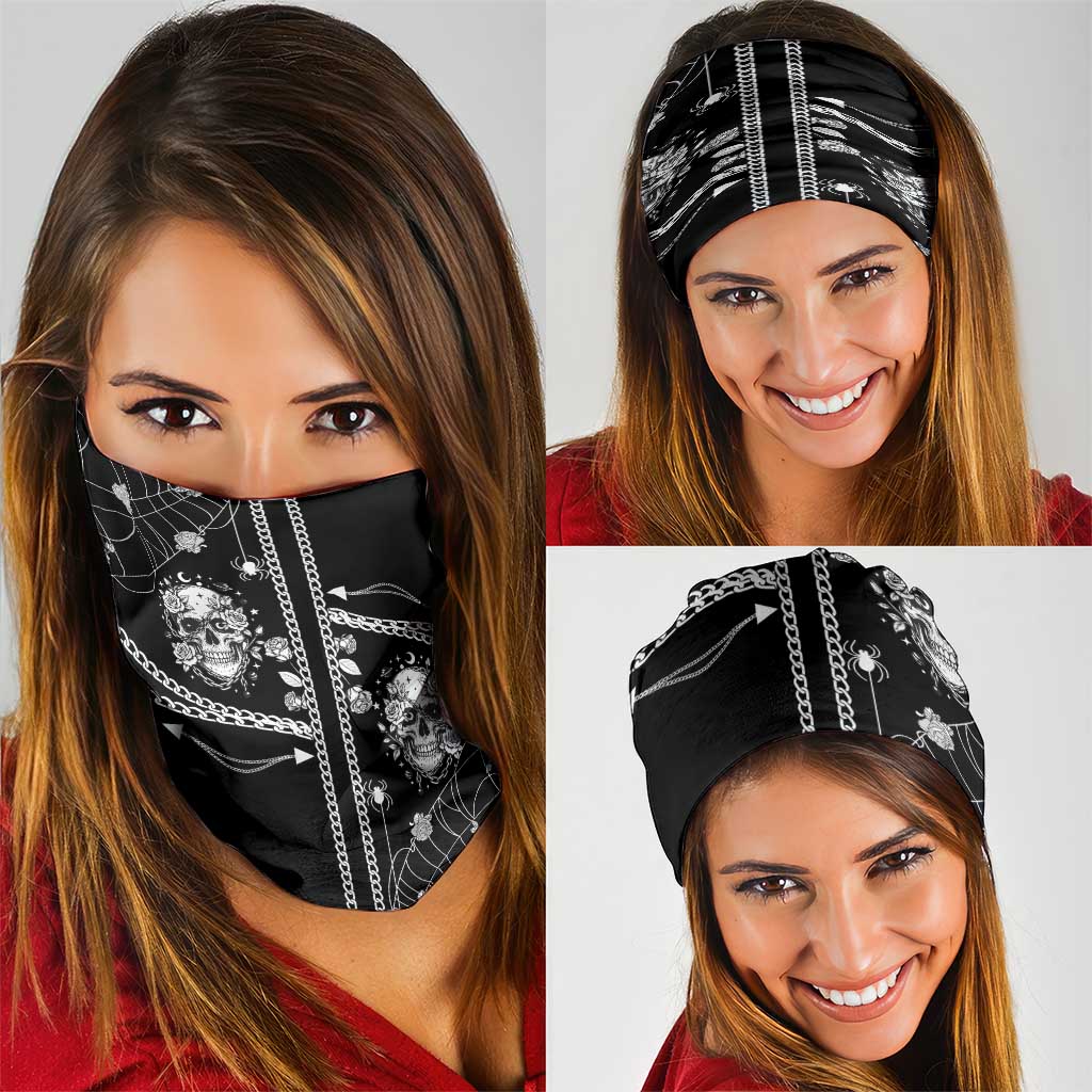 Western Gothic Yoke Neck Gaiter Skull Rose With Spider - Wonder Print Shop