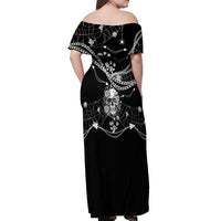 Western Gothic Yoke Off Shoulder Maxi Dress Skull Rose With Spider - Wonder Print Shop