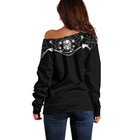 Western Gothic Yoke Off Shoulder Sweater Skull Rose With Spider - Wonder Print Shop