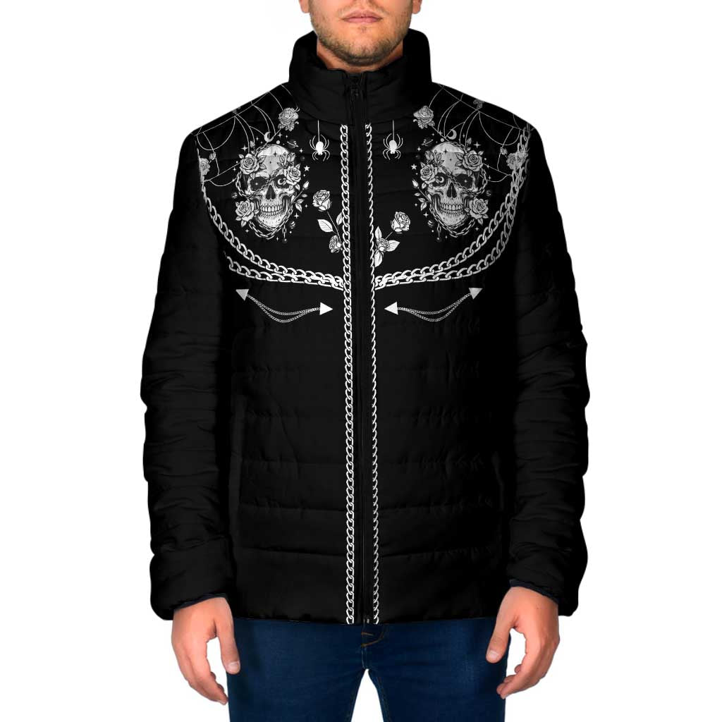 Western Gothic Yoke Padded Jacket Skull Rose With Spider - Wonder Print Shop