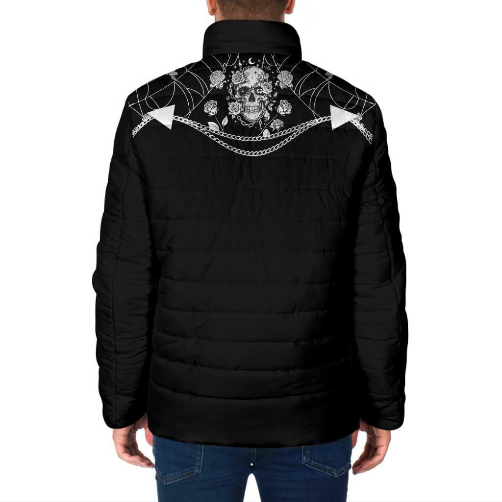 Western Gothic Yoke Padded Jacket Skull Rose With Spider - Wonder Print Shop