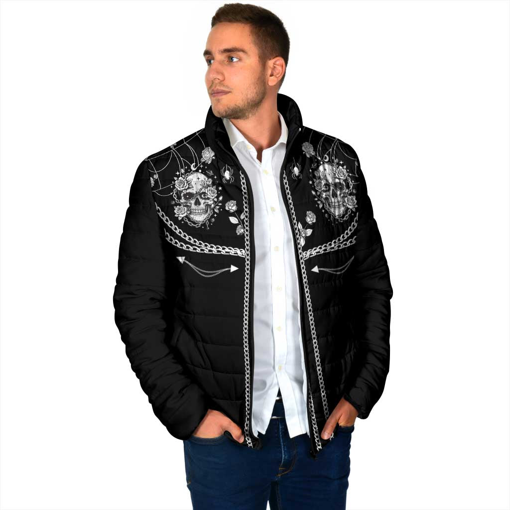 Western Gothic Yoke Padded Jacket Skull Rose With Spider - Wonder Print Shop