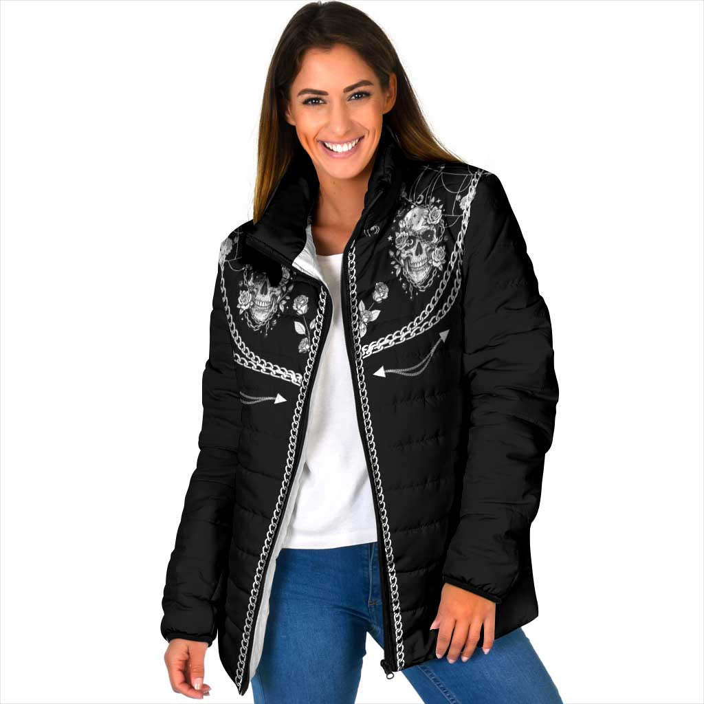 Western Gothic Yoke Padded Jacket Skull Rose With Spider - Wonder Print Shop
