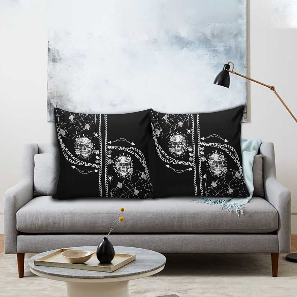 Western Gothic Yoke Pillow Cover Skull Rose With Spider - Wonder Print Shop