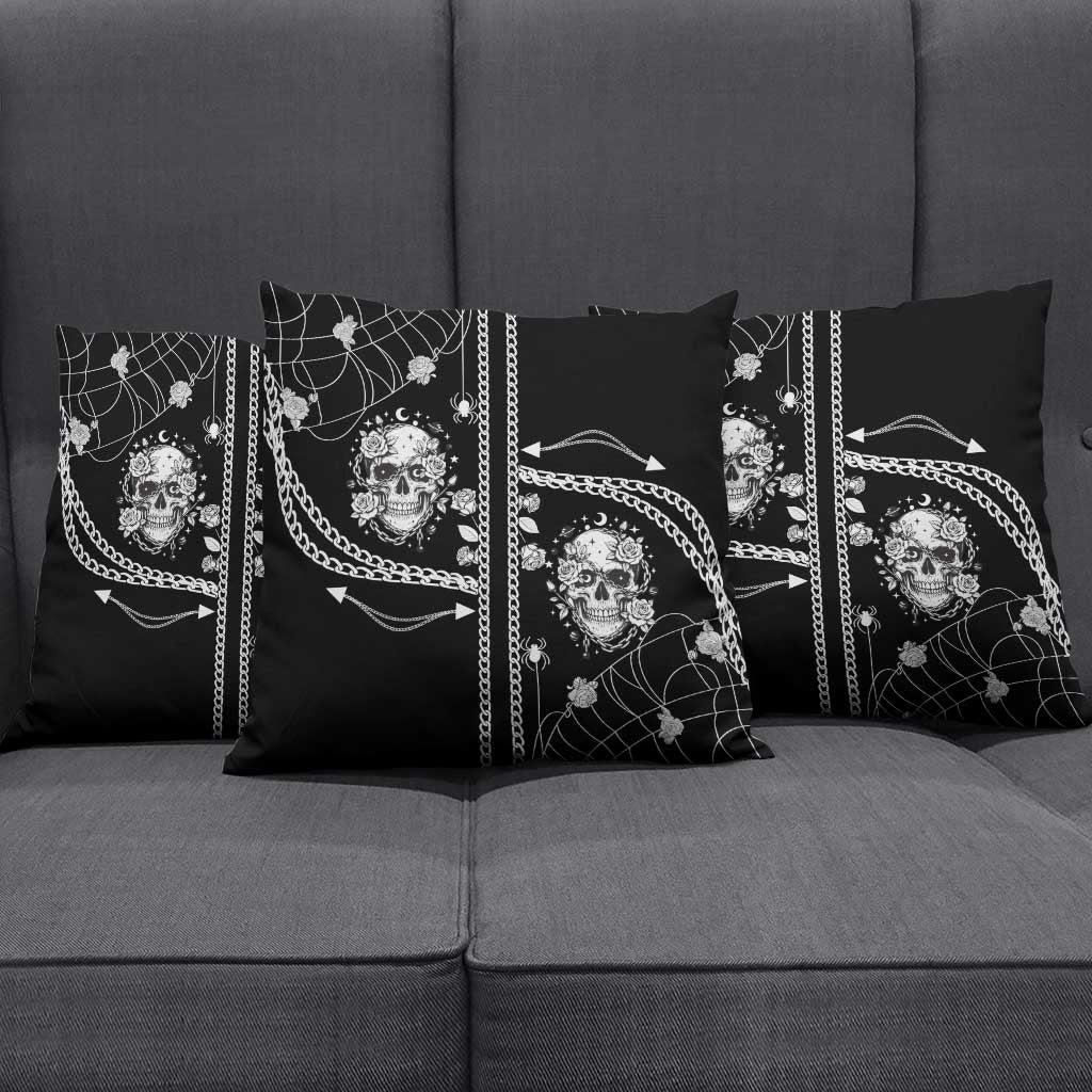 Western Gothic Yoke Pillow Cover Skull Rose With Spider - Wonder Print Shop