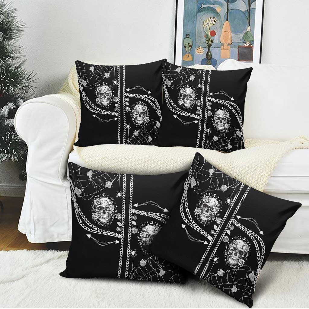 Western Gothic Yoke Pillow Cover Skull Rose With Spider - Wonder Print Shop