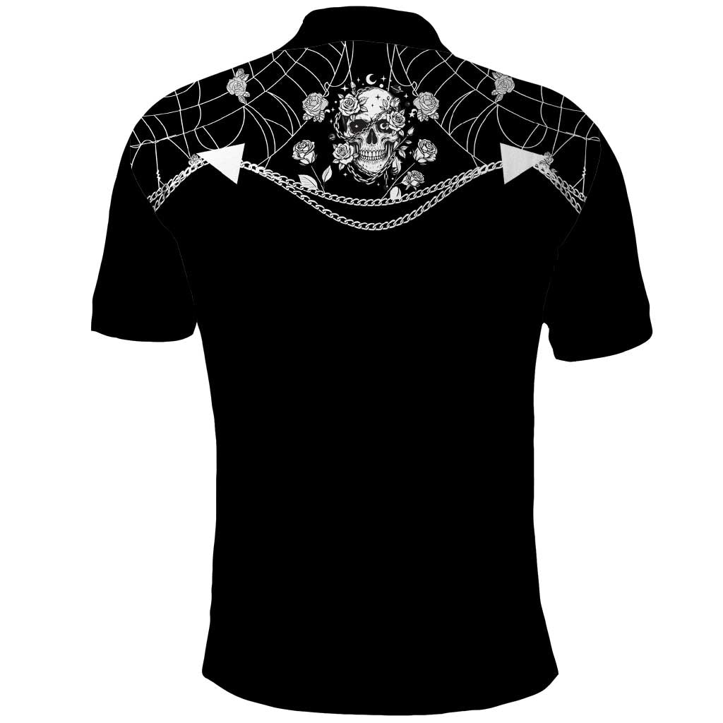 Western Gothic Yoke Polo Shirt Skull Rose With Spider - Wonder Print Shop
