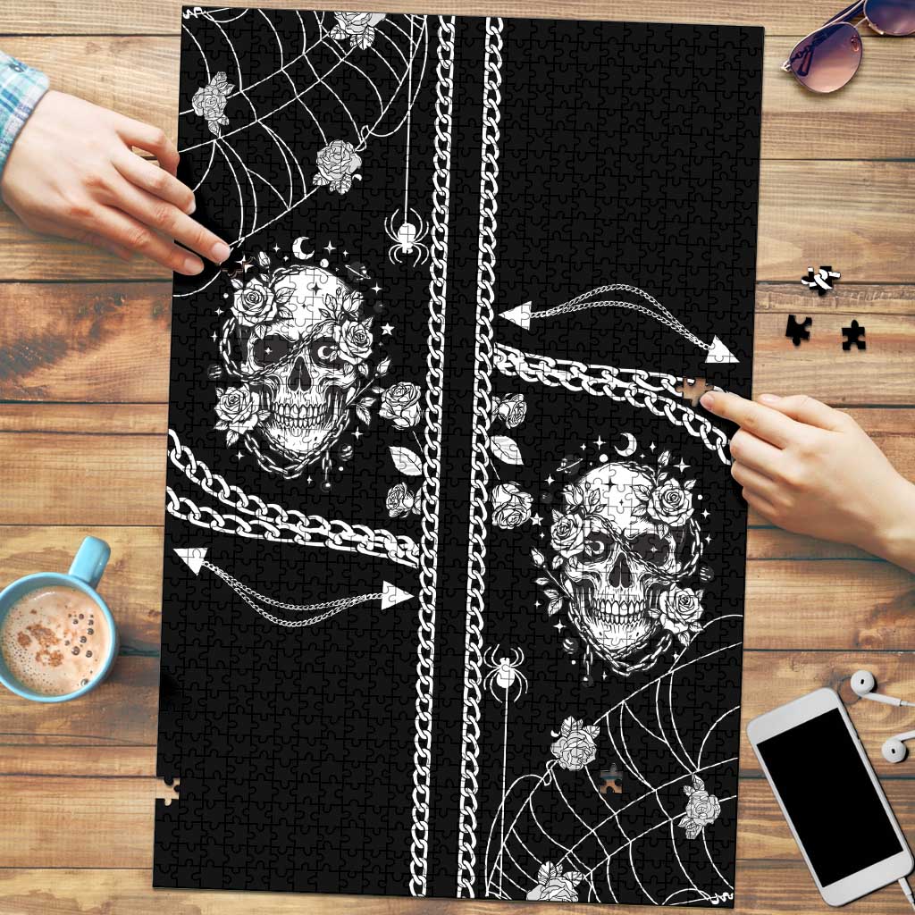 Western Gothic Yoke Puzzle Skull Rose With Spider - Wonder Print Shop