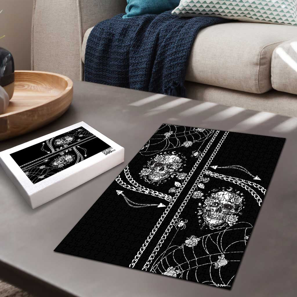 Western Gothic Yoke Puzzle Skull Rose With Spider - Wonder Print Shop