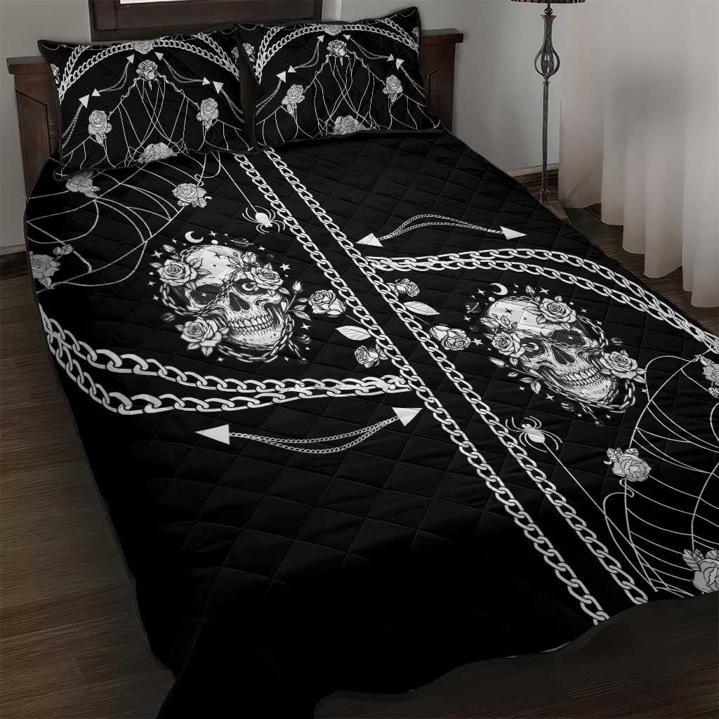 Western Gothic Yoke Quilt Bed Set Skull Rose With Spider - Wonder Print Shop