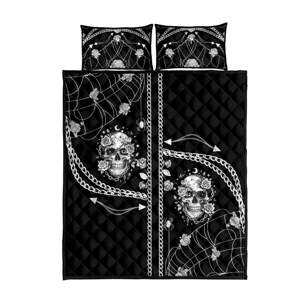Western Gothic Yoke Quilt Bed Set Skull Rose With Spider - Wonder Print Shop