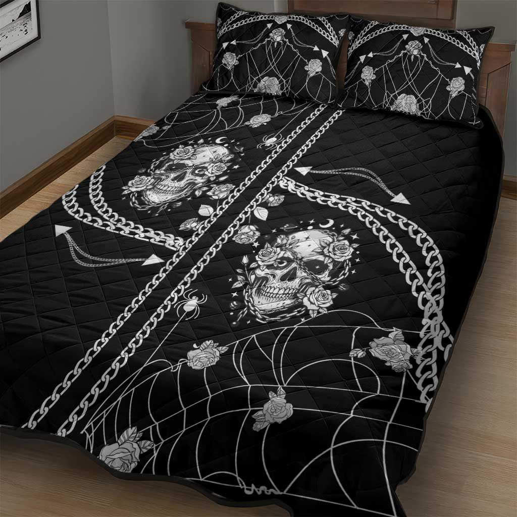 Western Gothic Yoke Quilt Bed Set Skull Rose With Spider - Wonder Print Shop