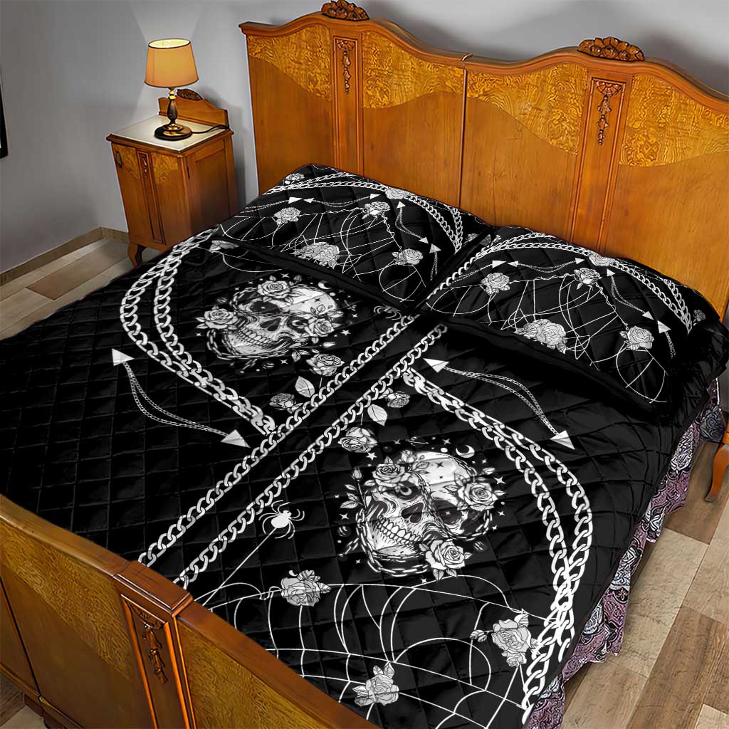 Western Gothic Yoke Quilt Bed Set Skull Rose With Spider - Wonder Print Shop