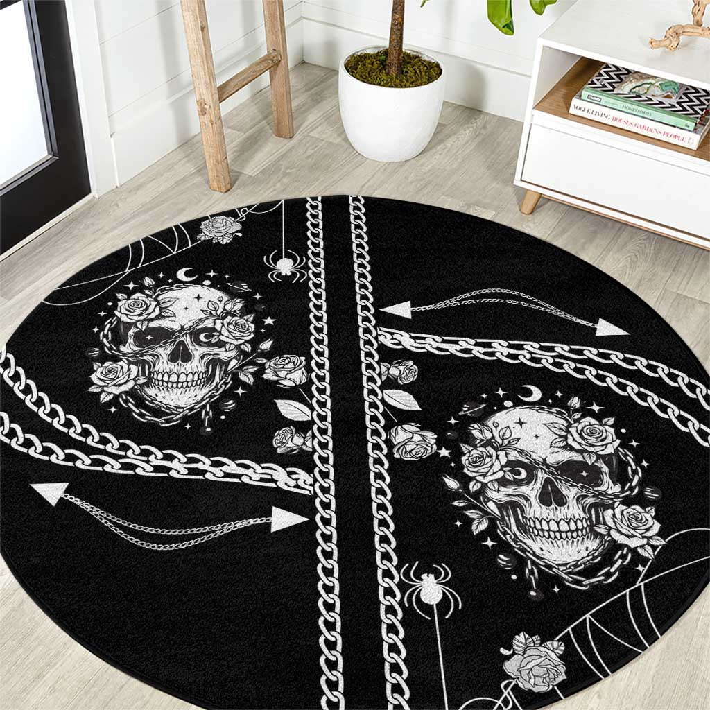 Western Gothic Yoke Round Carpet Skull Rose With Spider - Wonder Print Shop