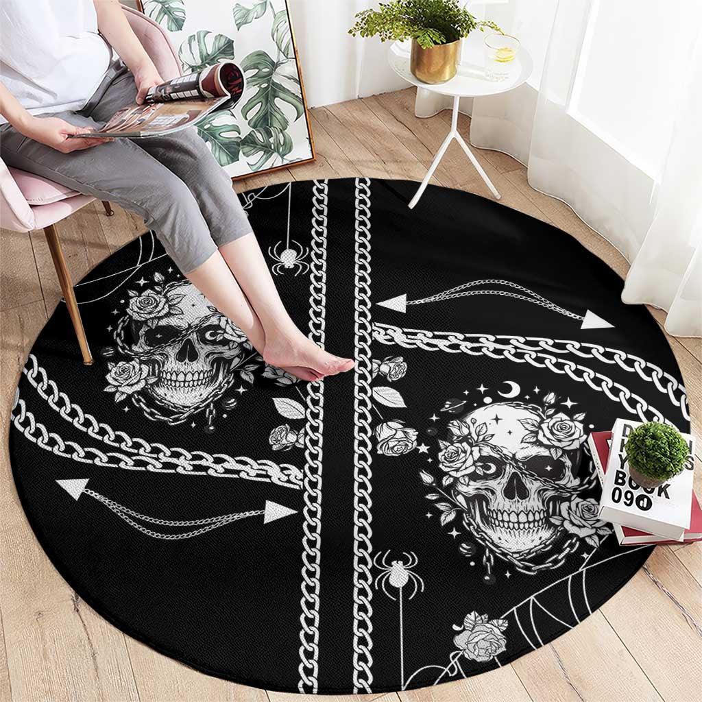 Western Gothic Yoke Round Carpet Skull Rose With Spider - Wonder Print Shop