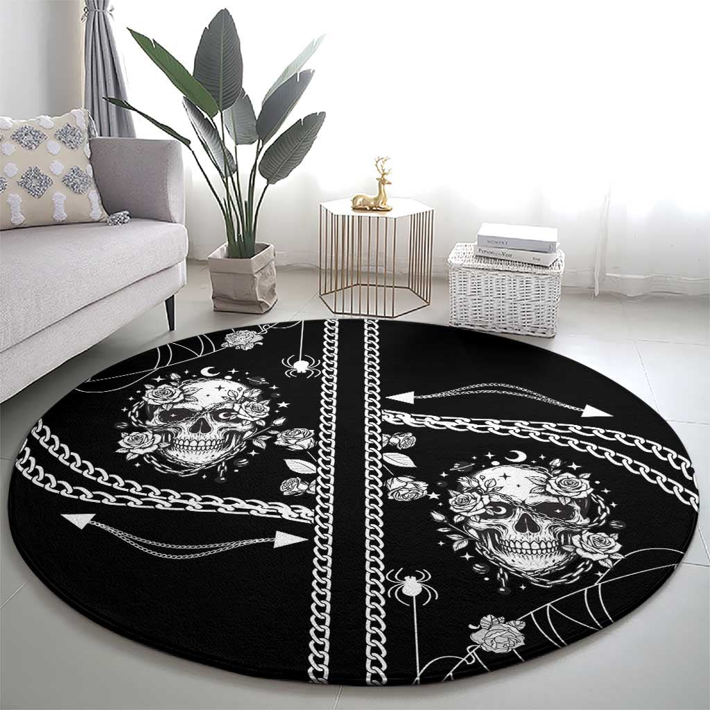 Western Gothic Yoke Round Carpet Skull Rose With Spider - Wonder Print Shop