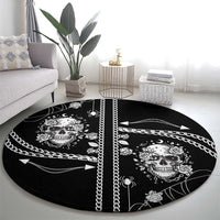 Western Gothic Yoke Round Carpet Skull Rose With Spider - Wonder Print Shop