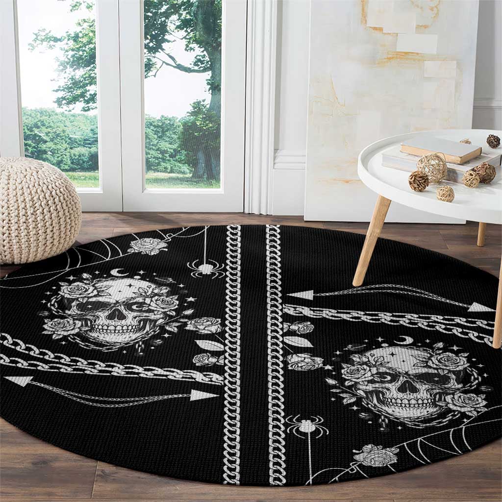 Western Gothic Yoke Round Carpet Skull Rose With Spider - Wonder Print Shop