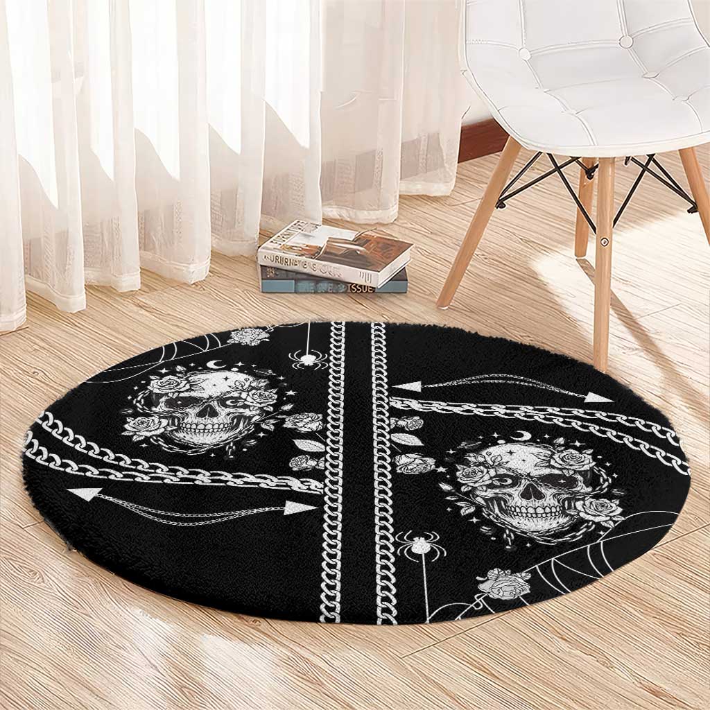 Western Gothic Yoke Round Carpet Skull Rose With Spider - Wonder Print Shop