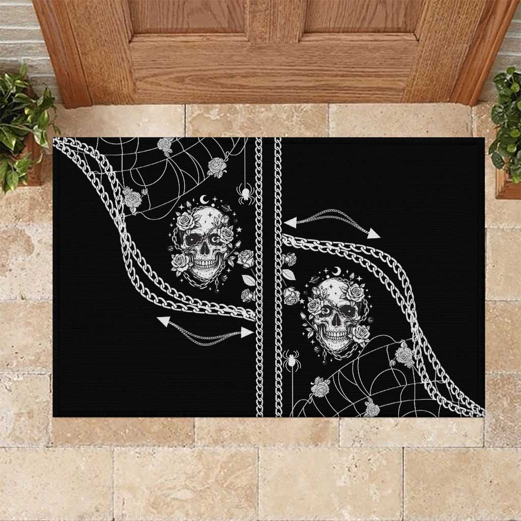 Western Gothic Yoke Rubber Doormat Skull Rose With Spider - Wonder Print Shop
