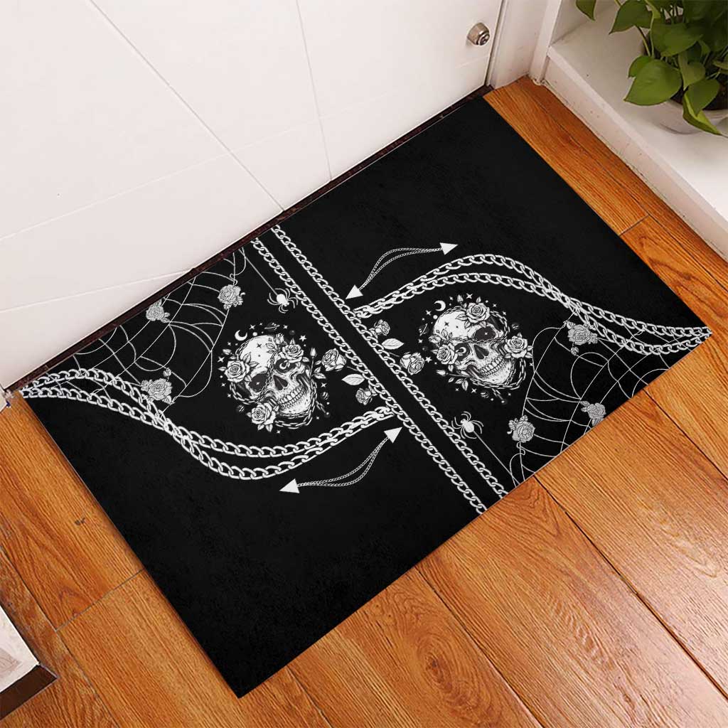 Western Gothic Yoke Rubber Doormat Skull Rose With Spider - Wonder Print Shop