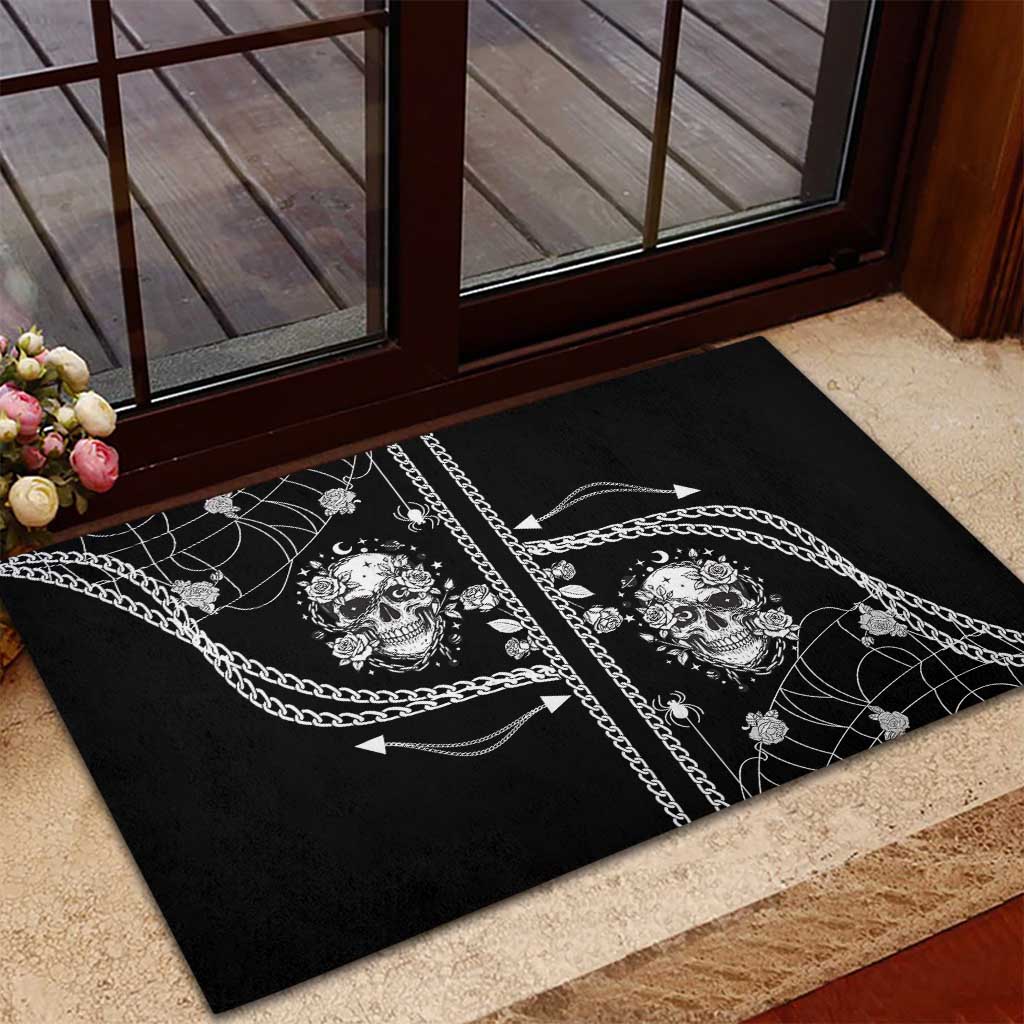 Western Gothic Yoke Rubber Doormat Skull Rose With Spider - Wonder Print Shop