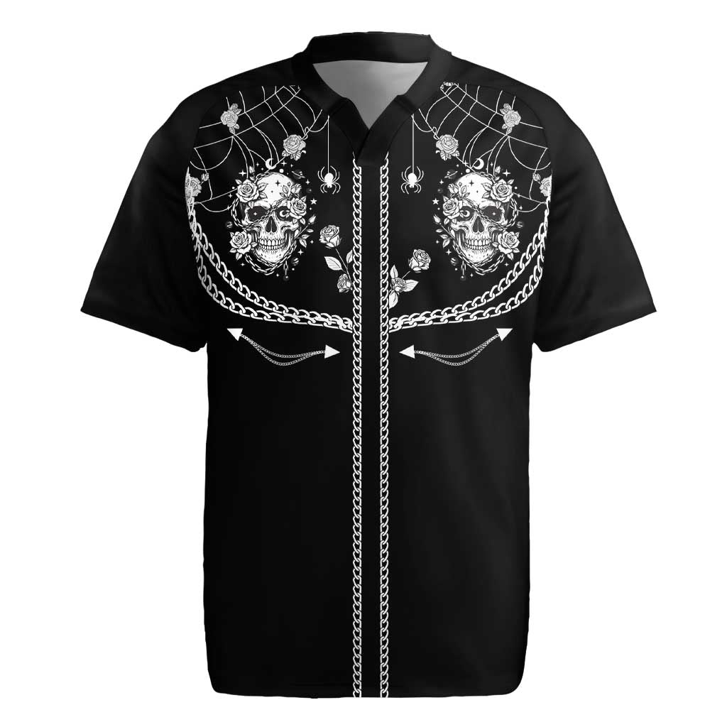 Western Gothic Yoke Rugby Jersey Skull Rose With Spider - Wonder Print Shop