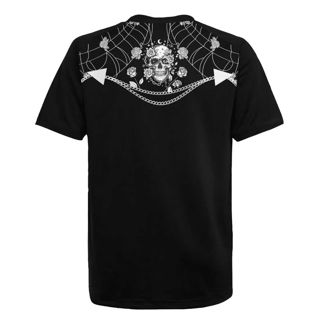 Western Gothic Yoke Rugby Jersey Skull Rose With Spider - Wonder Print Shop