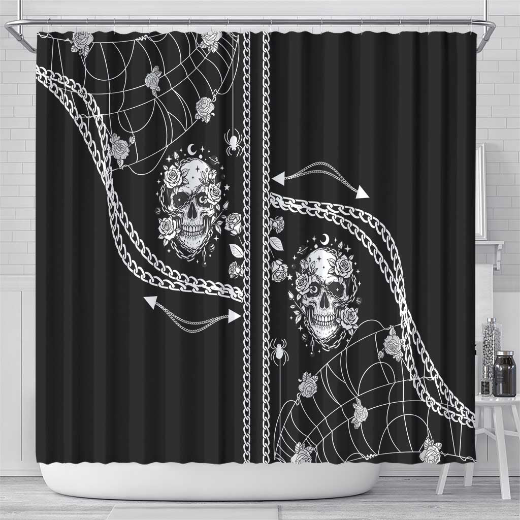 Western Gothic Yoke Shower Curtain Skull Rose With Spider - Wonder Print Shop