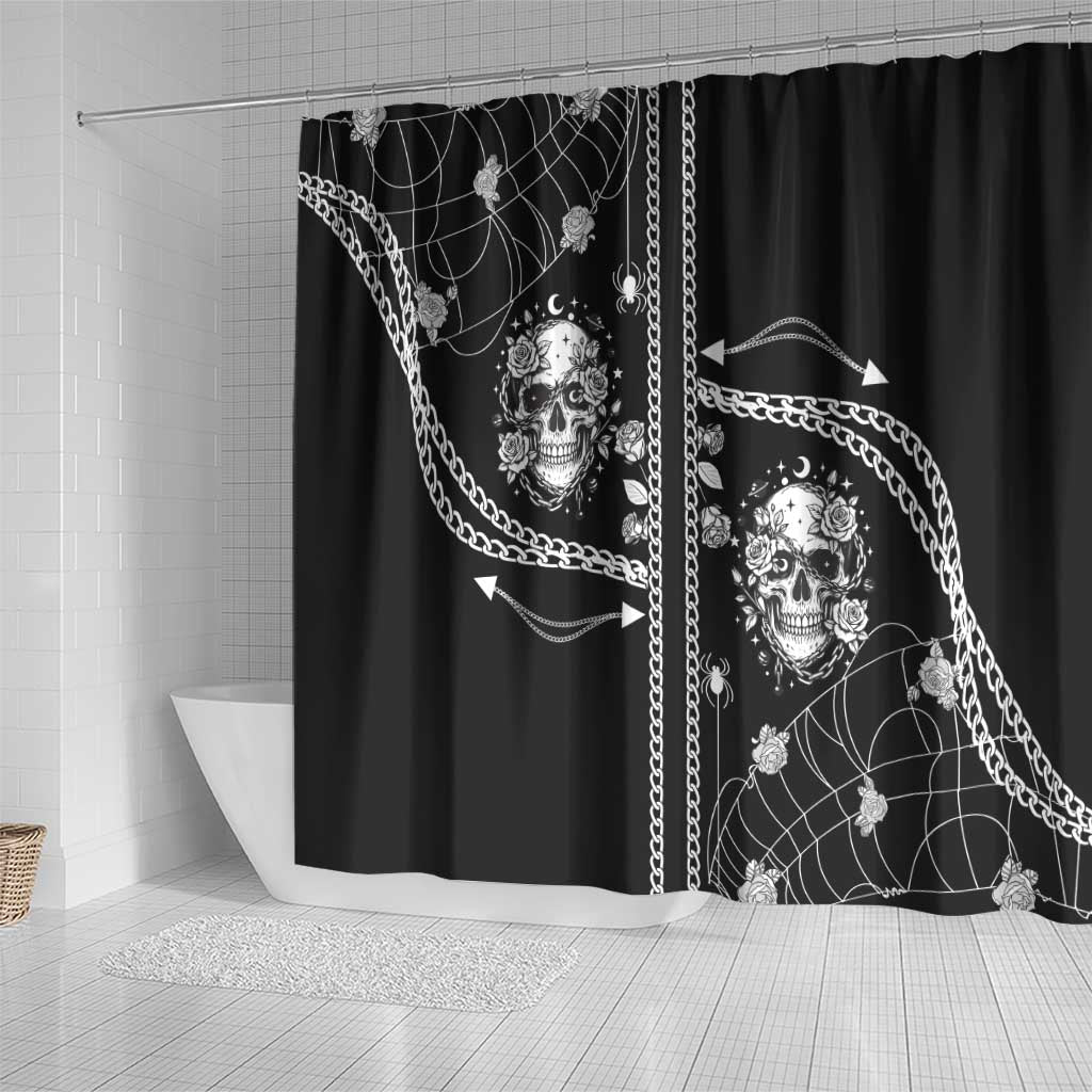 Western Gothic Yoke Shower Curtain Skull Rose With Spider - Wonder Print Shop
