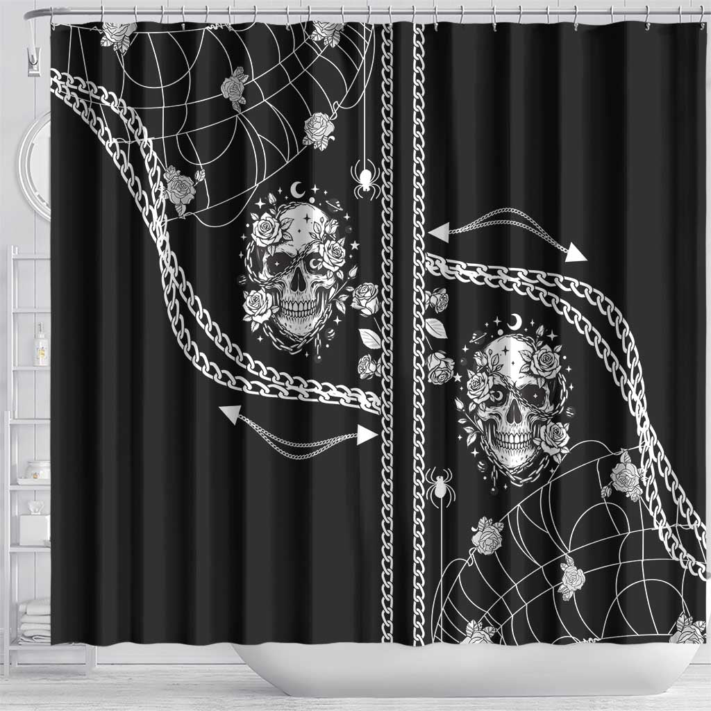 Western Gothic Yoke Shower Curtain Skull Rose With Spider - Wonder Print Shop