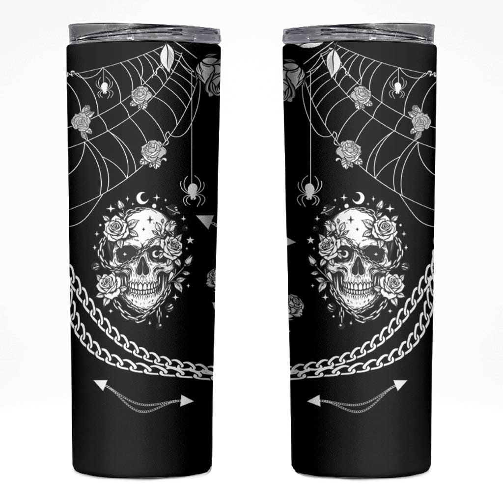 Western Gothic Yoke Skinny Tumbler Skull Rose With Spider - Wonder Print Shop