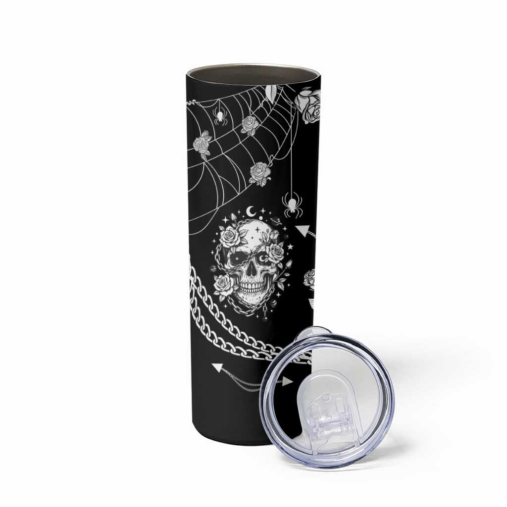 Western Gothic Yoke Skinny Tumbler Skull Rose With Spider - Wonder Print Shop
