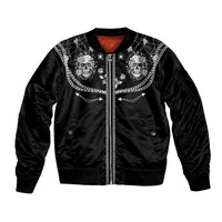 Western Gothic Yoke Sleeve Zip Bomber Jacket Skull Rose With Spider - Wonder Print Shop