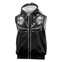 Western Gothic Yoke Sleeveless Hoodie Skull Rose With Spider - Wonder Print Shop