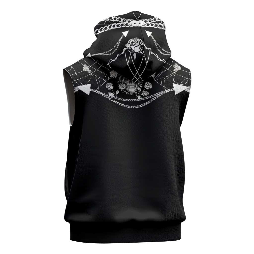 Western Gothic Yoke Sleeveless Hoodie Skull Rose With Spider - Wonder Print Shop