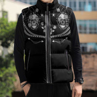 Western Gothic Yoke Sleeveless Puffer Jacket Skull Rose With Spider - Wonder Print Shop