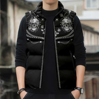 Western Gothic Yoke Sleeveless Puffer Jacket Skull Rose With Spider - Wonder Print Shop