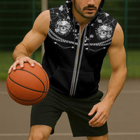 Western Gothic Yoke Sleeveless Zip Hoodie Skull Rose With Spider - Wonder Print Shop