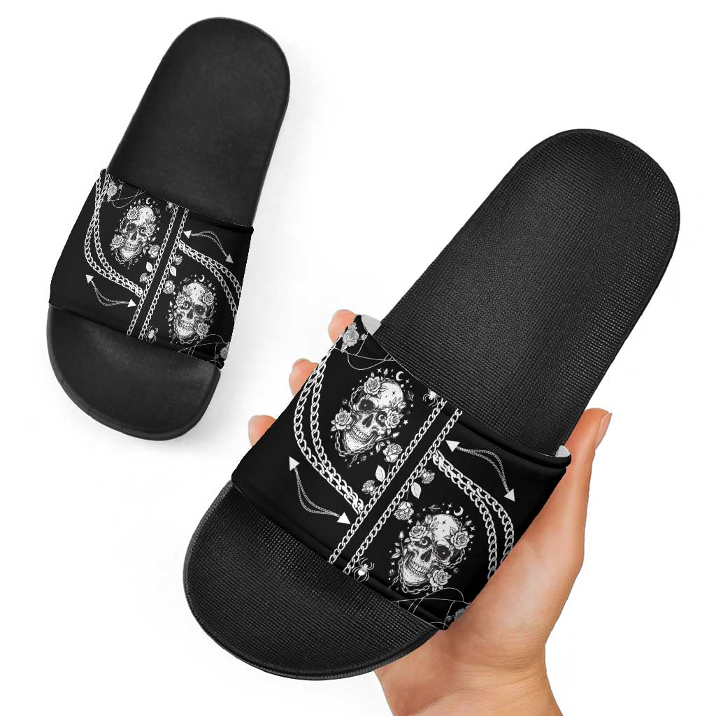 Western Gothic Yoke Slide Sandals Skull Rose With Spider - Wonder Print Shop